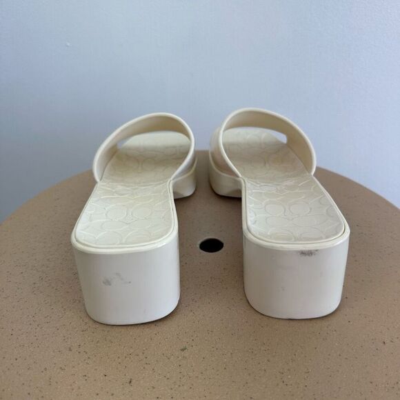 Coach Scarlett Chalk Cream Rubber Block Heel Slip On Open Square Toe Sandal - Picture 11 of 13